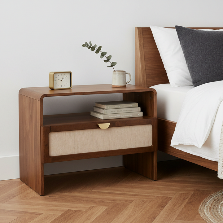 MILO BURLAP & WALNUT NIGHTSTAND