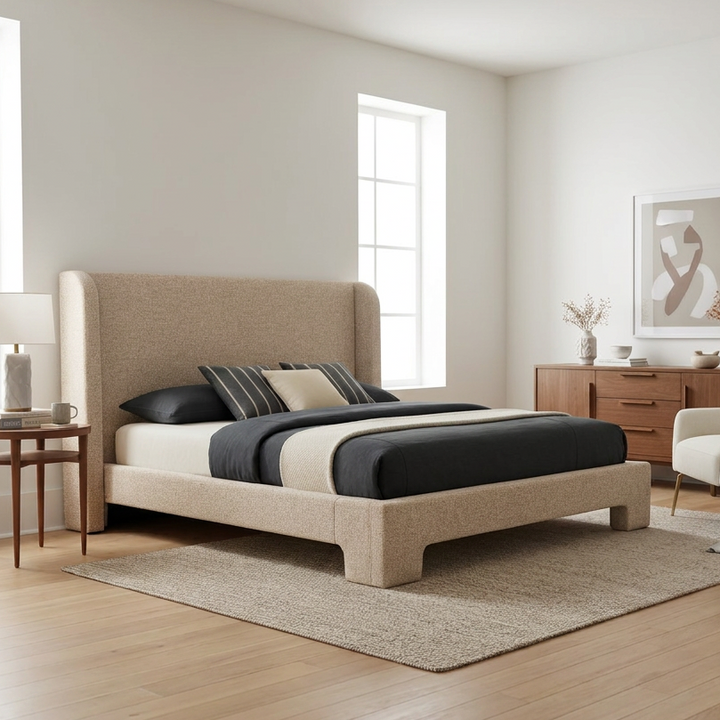 MILO TWEED UPHOLSTERED PLATFORM BED