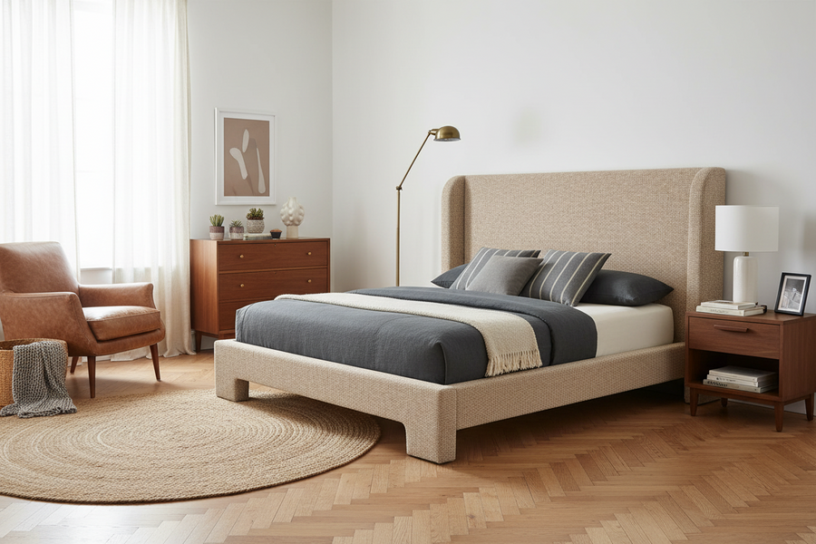 MILO TWEED UPHOLSTERED PLATFORM BED