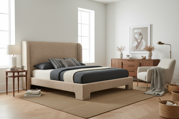 MILO TWEED UPHOLSTERED PLATFORM BED