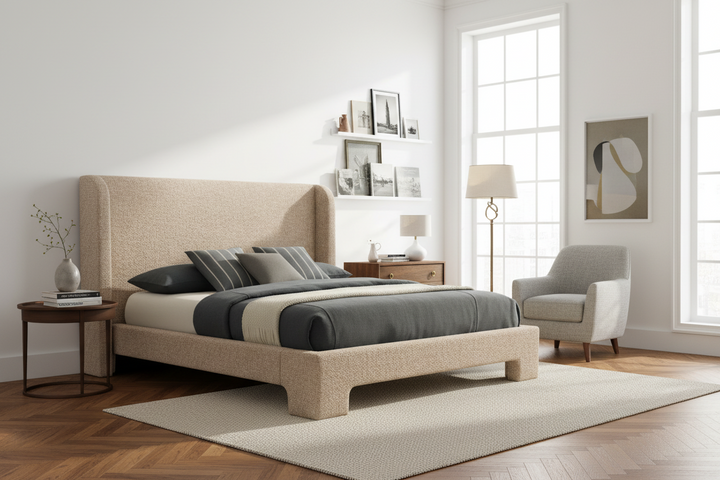 MILO TWEED UPHOLSTERED PLATFORM BED