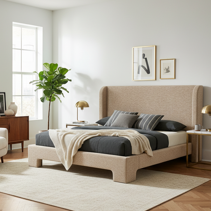 MILO TWEED UPHOLSTERED PLATFORM BED
