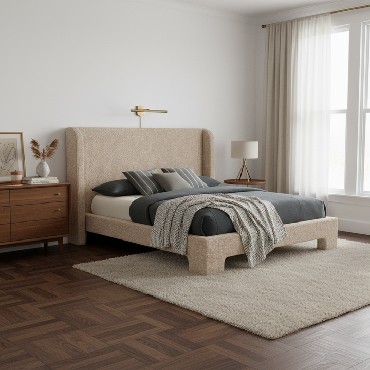 MILO TWEED UPHOLSTERED PLATFORM BED