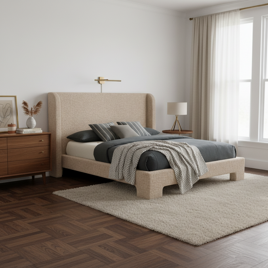 MILO TWEED UPHOLSTERED PLATFORM BED