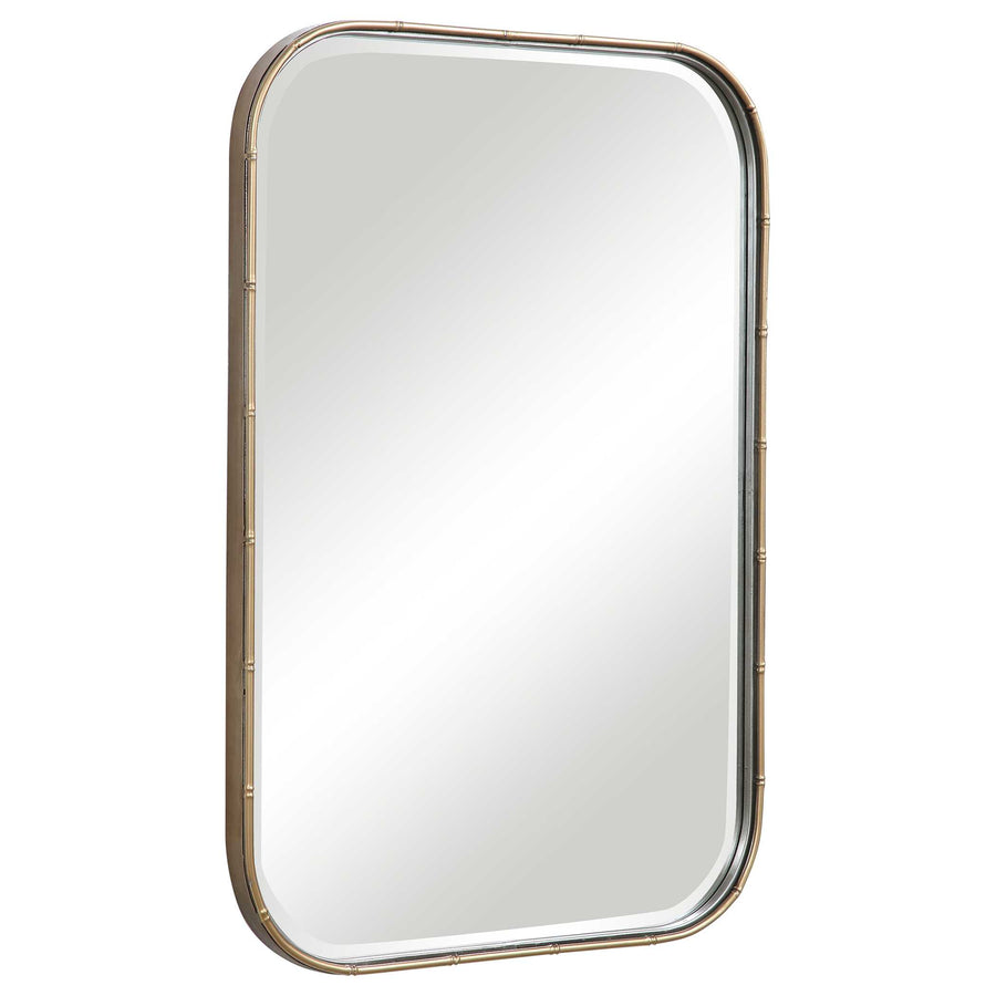 vanity mirror, iron frame with bamboo design, antique gold leaf finish