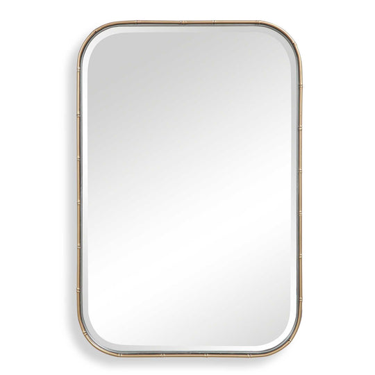 vanity mirror, iron frame with bamboo design, antique gold leaf finish