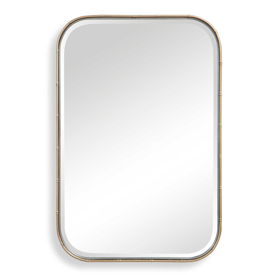 vanity mirror, iron frame with bamboo design, antique gold leaf finish
