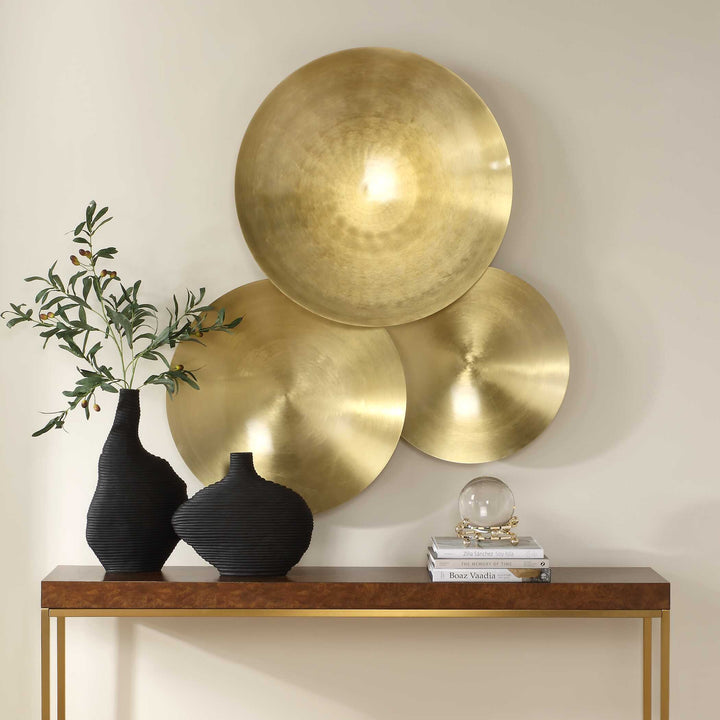 CYMBALIC ROUND BRASS WALL ART SET/3