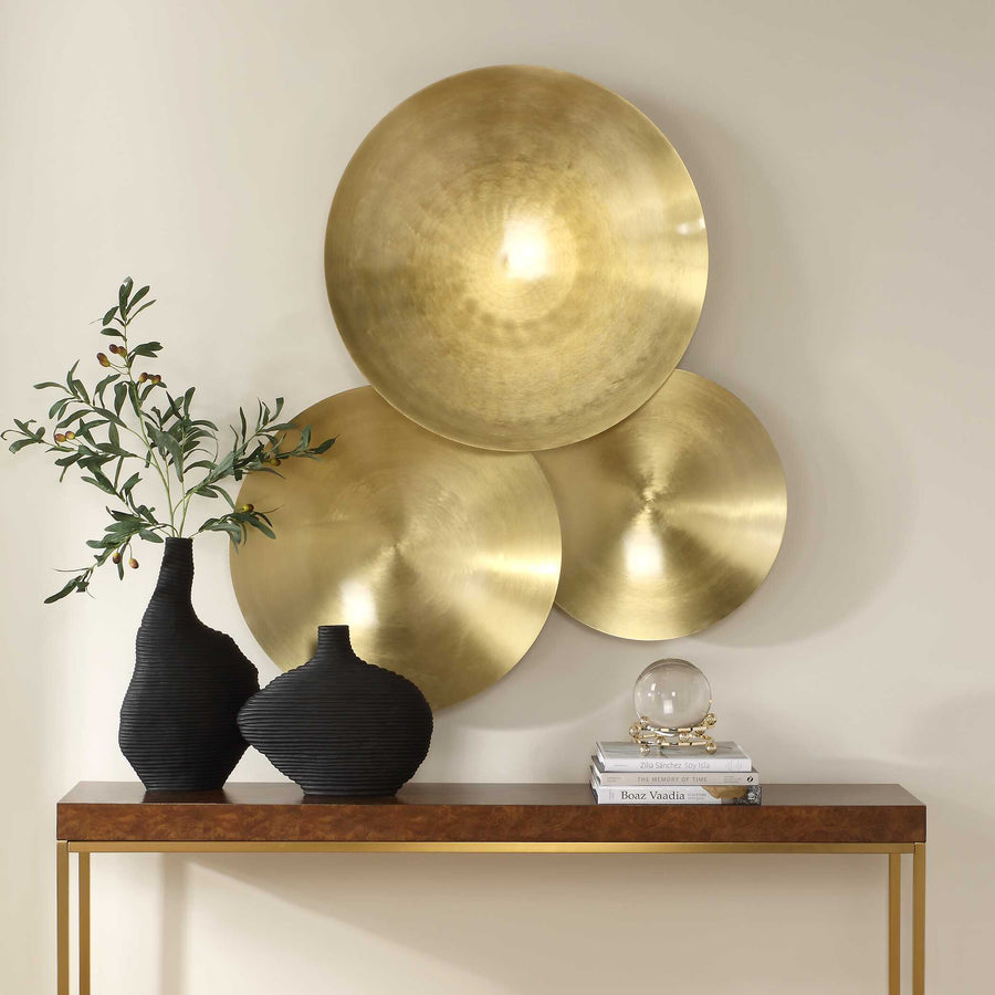 CYMBALIC ROUND BRASS WALL ART SET/3