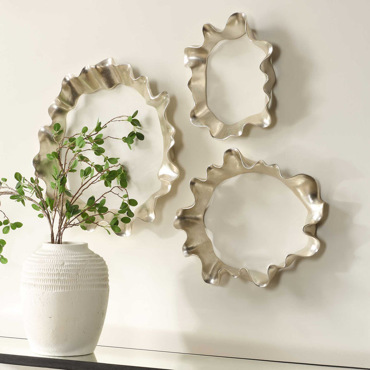RIPPLE EFFECT SILVER WALL DECOR | SET OF 3