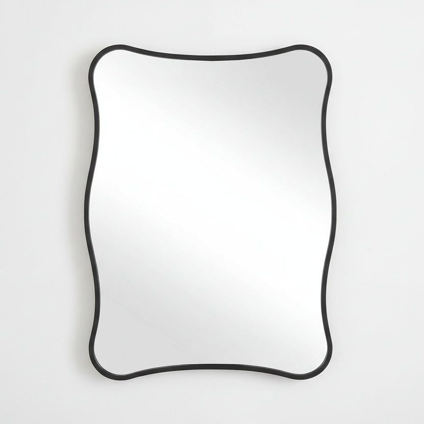 Rectangular mirror with a black frame on a white background