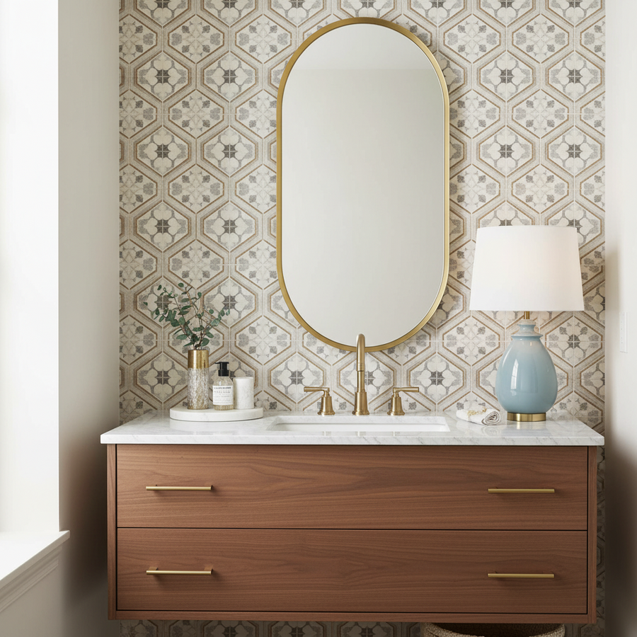TORRADO OVAL BRASS VANITY MIRROR