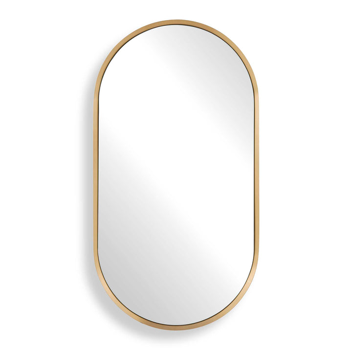 Oval vanity mirror with brass frame