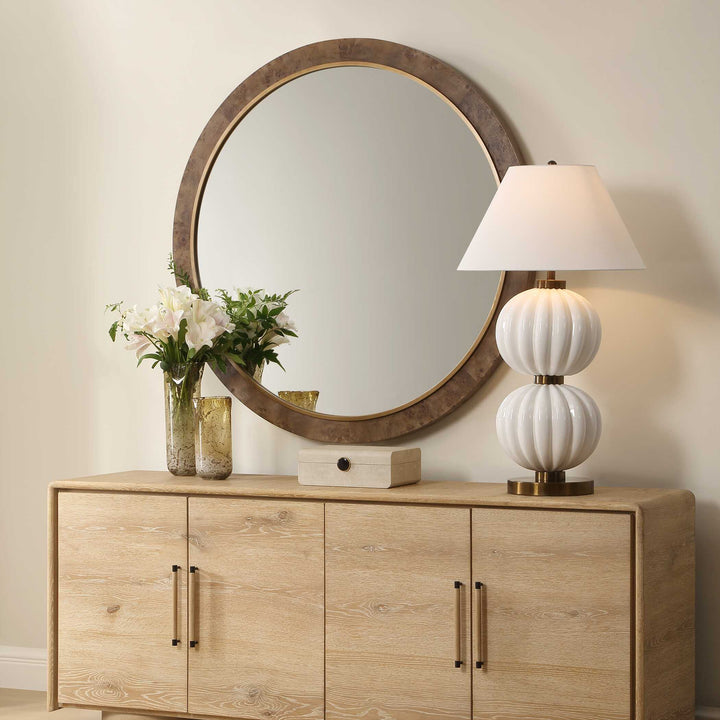 CLEVELAND ROUND BURL WOOD MIRROR