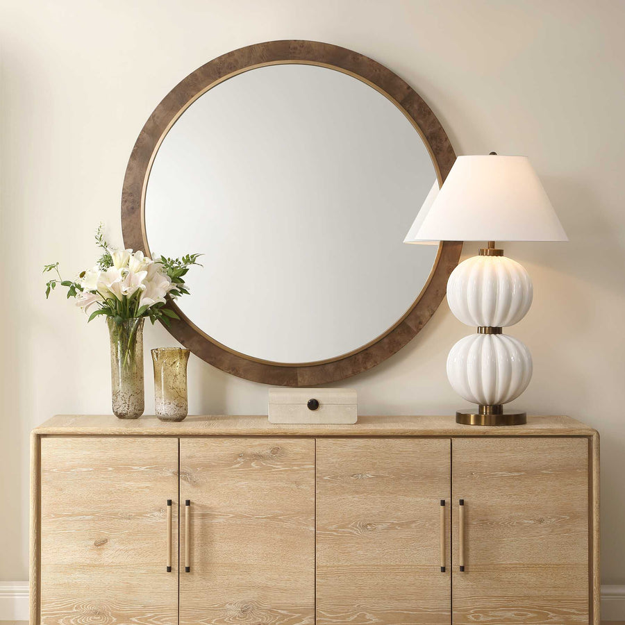 CLEVELAND ROUND BURL WOOD MIRROR