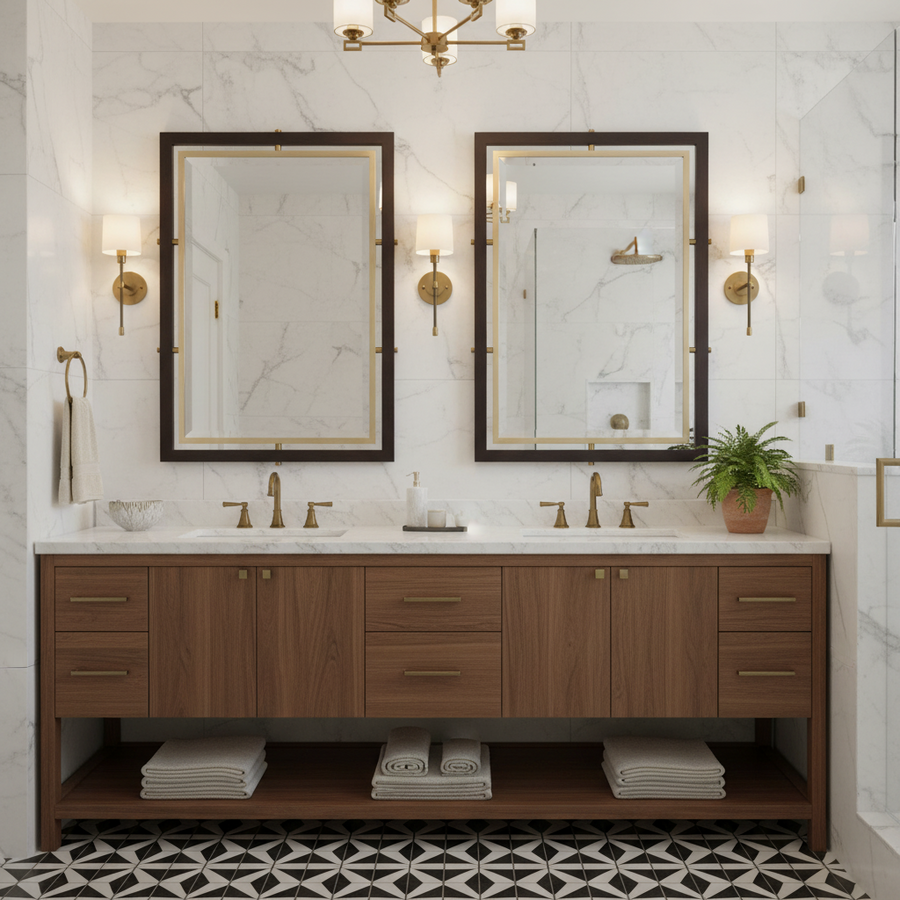 BACH DARK WALNUT & BRASS VANITY MIRROR