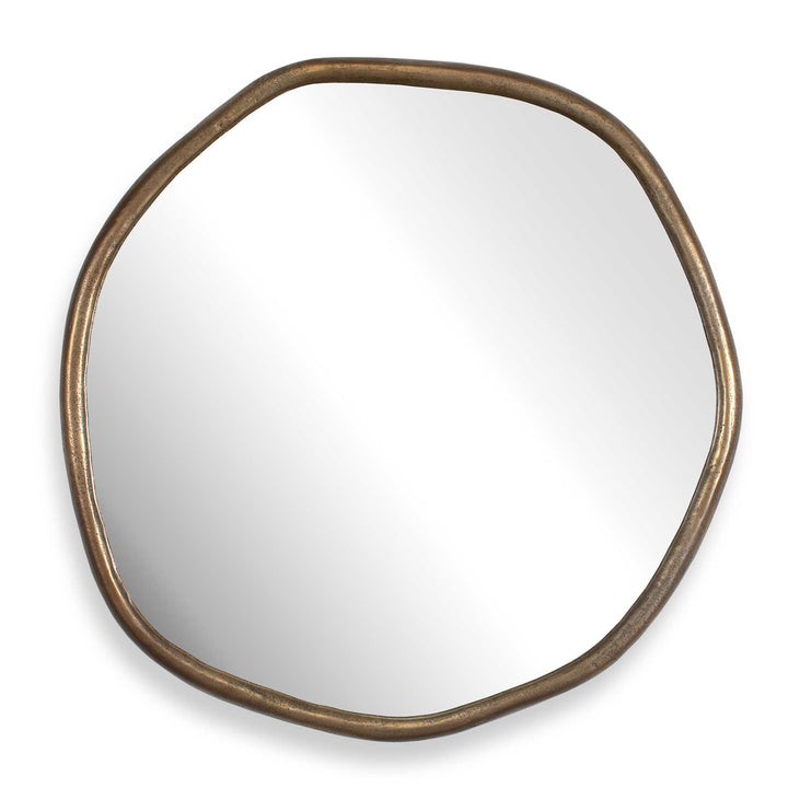 Round mirror with a bronze frame