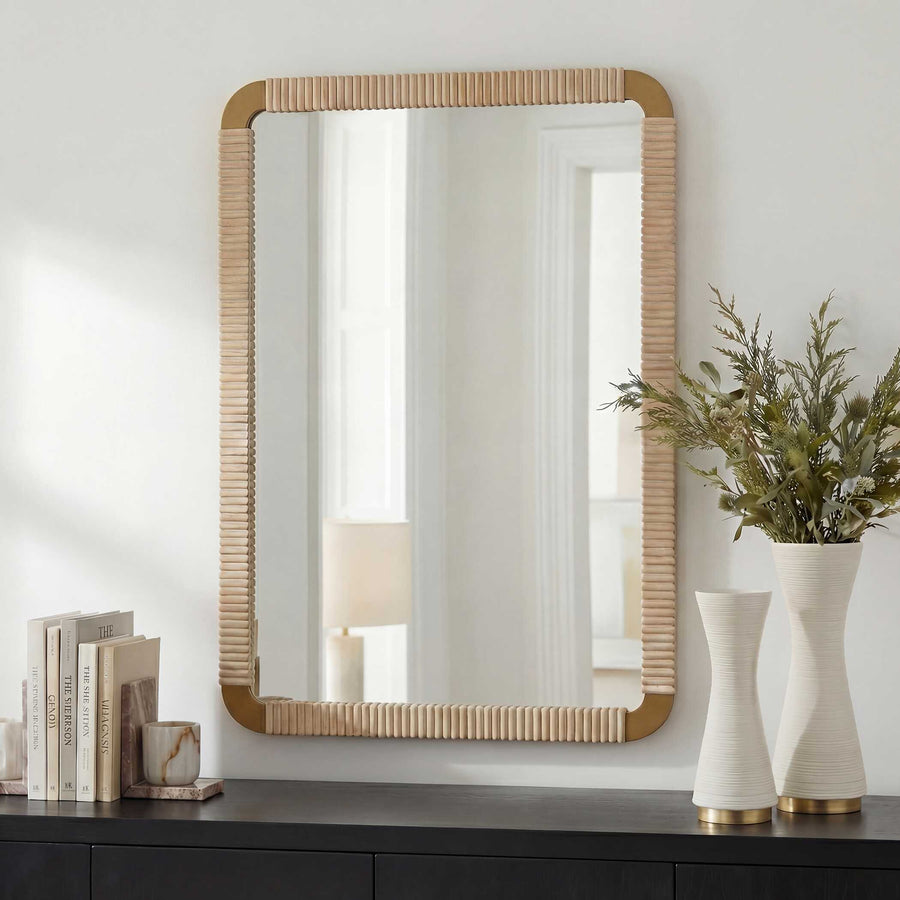 REEDED BRASS FRAME MIRROR