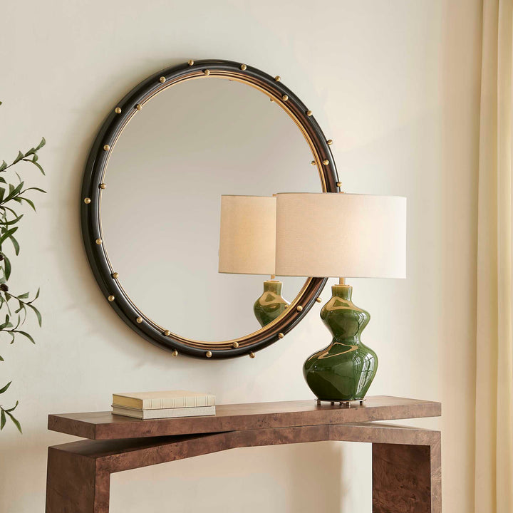 HELIA BRASS STUDDED ROUND MIRROR