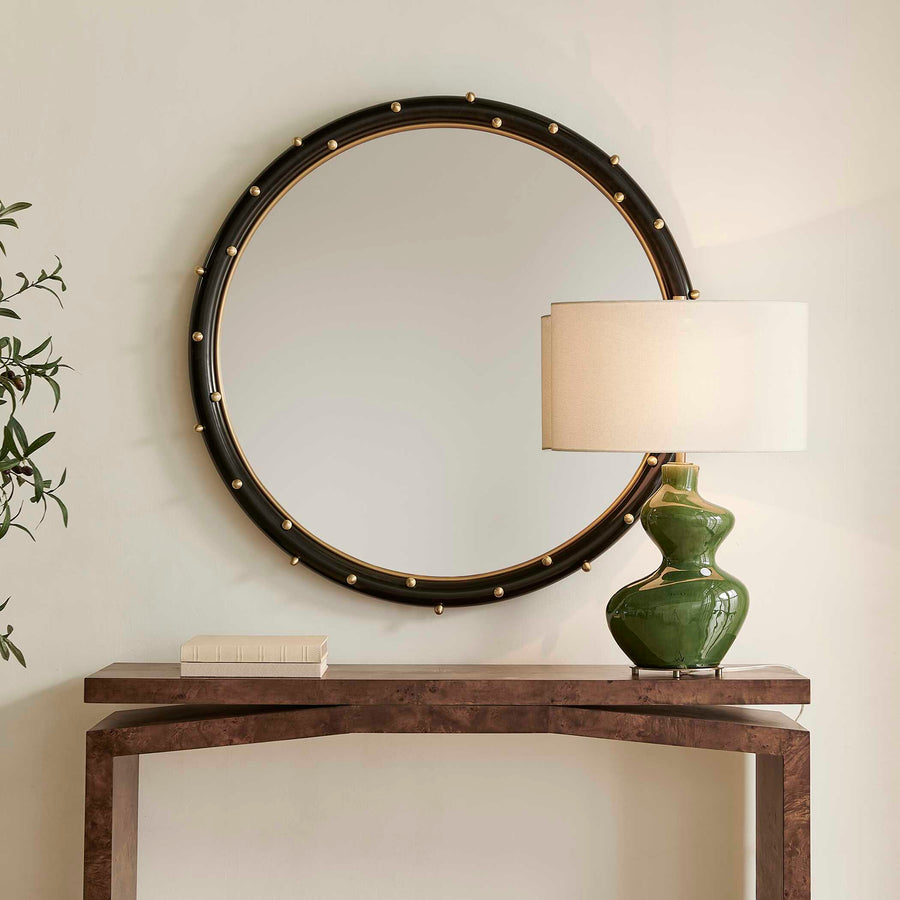 HELIA BRASS STUDDED ROUND MIRROR