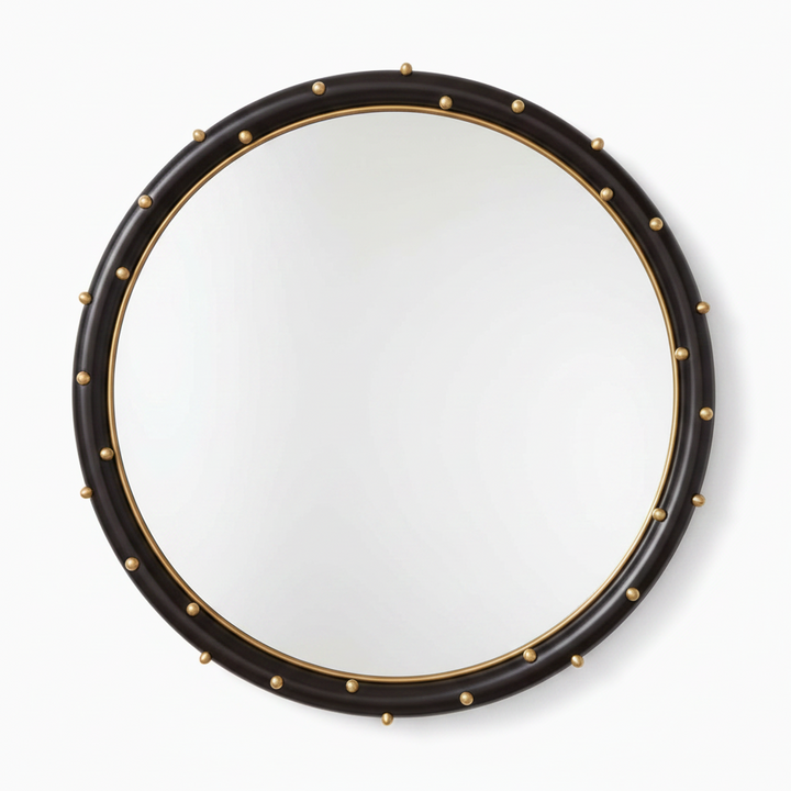 HELIA BRASS STUDDED ROUND MIRROR
