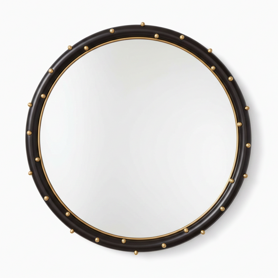 HELIA BRASS STUDDED ROUND MIRROR