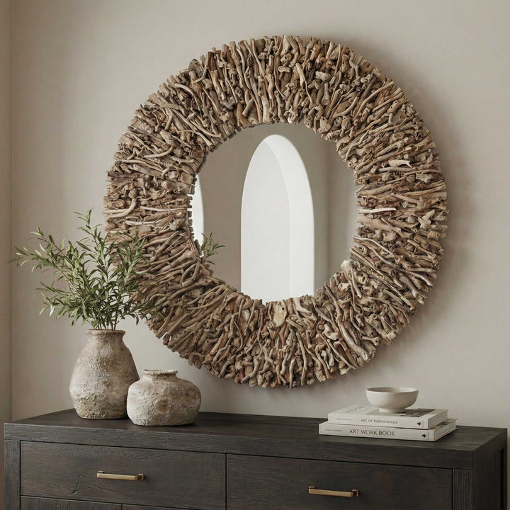 MORINGA BRANCH ROUND MIRROR
