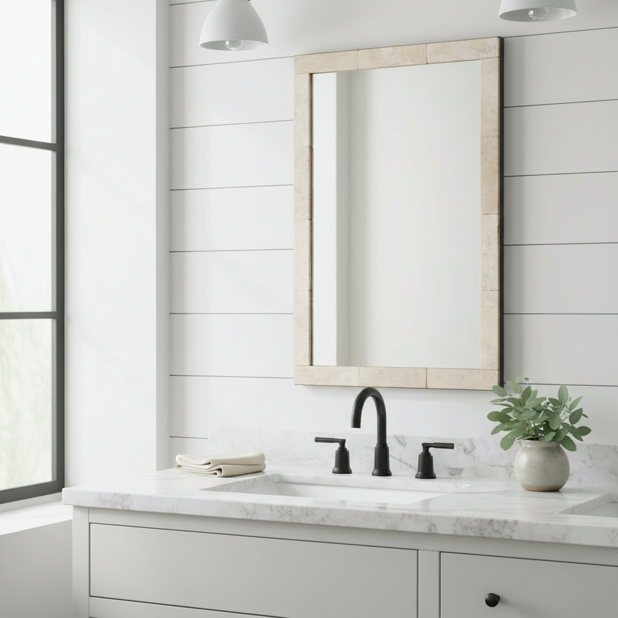 PAVE TRAVERTINE VANITY MIRROR