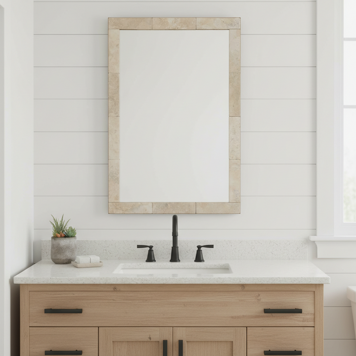 PAVE TRAVERTINE VANITY MIRROR
