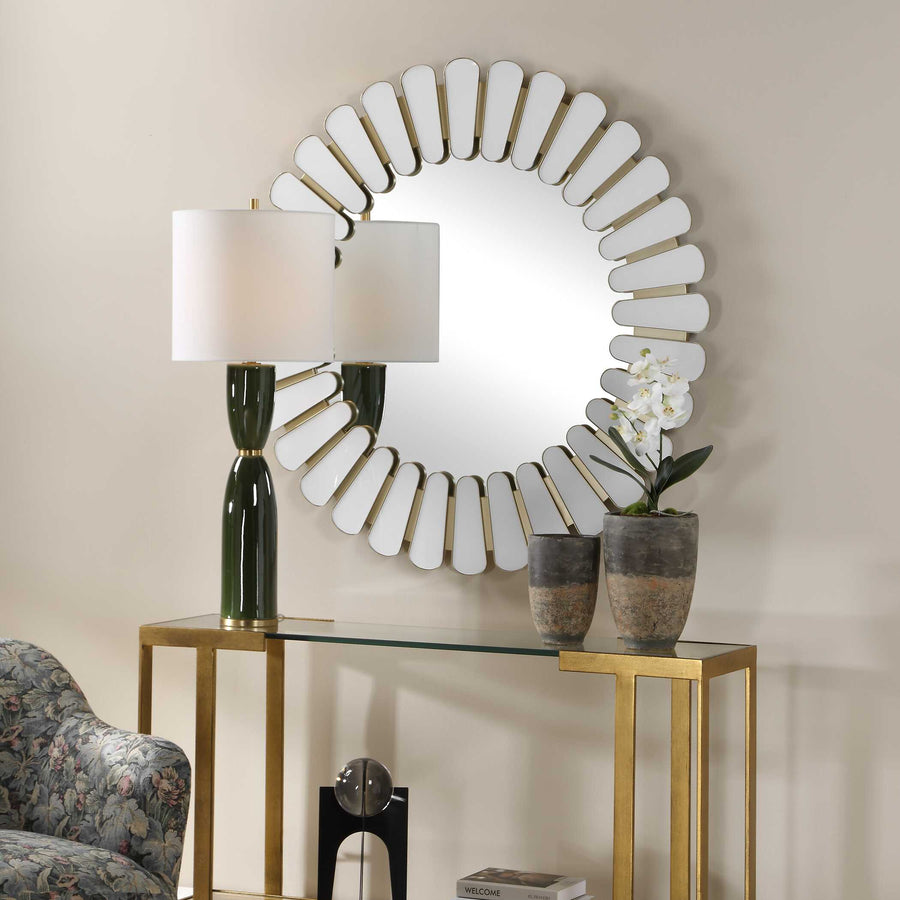 MIRAN WHITE GLASS ROUND MIRROR