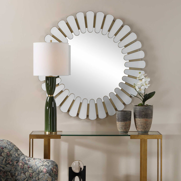 MIRAN WHITE GLASS ROUND MIRROR