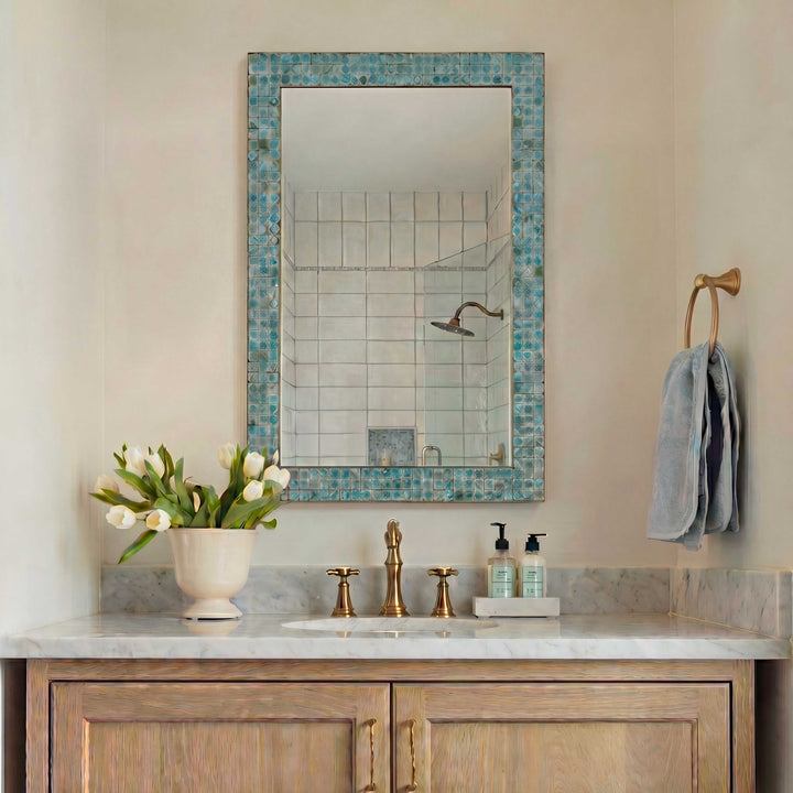 CORALIE TEAL CERAMIC TILE VANITY MIRROR