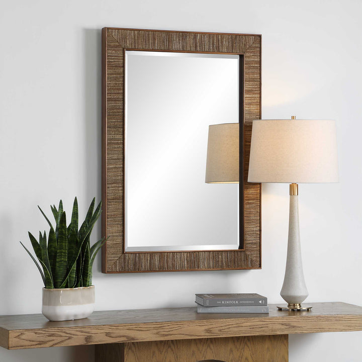 ALDOUS WALNUT & GRASSCLOTH MIRROR