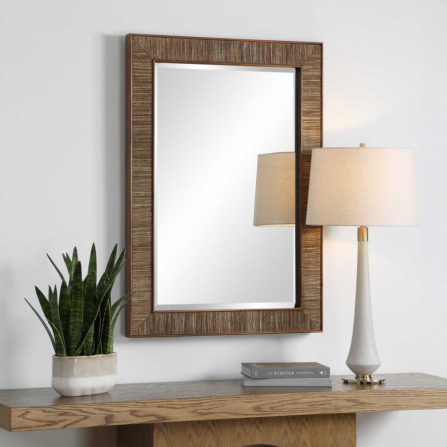ALDOUS WALNUT & GRASSCLOTH MIRROR