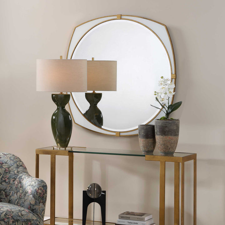 ESTELLA WHITE GLASS ROUND MIRROR