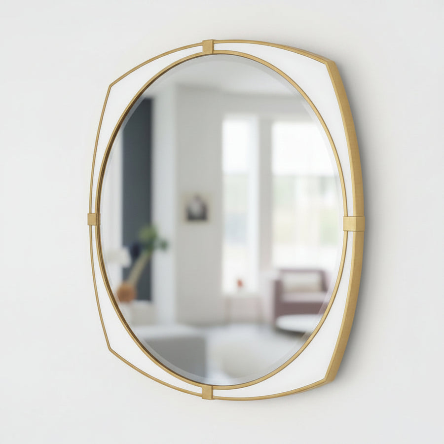 ESTELLA WHITE GLASS ROUND MIRROR