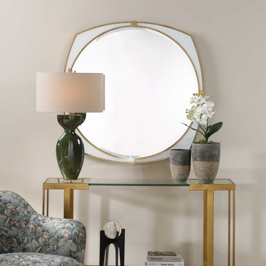 ESTELLA WHITE GLASS ROUND MIRROR
