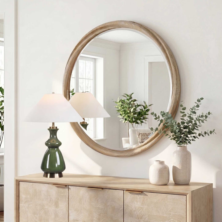 LANDRY CERUSED LT. WOOD ROUND MIRROR
