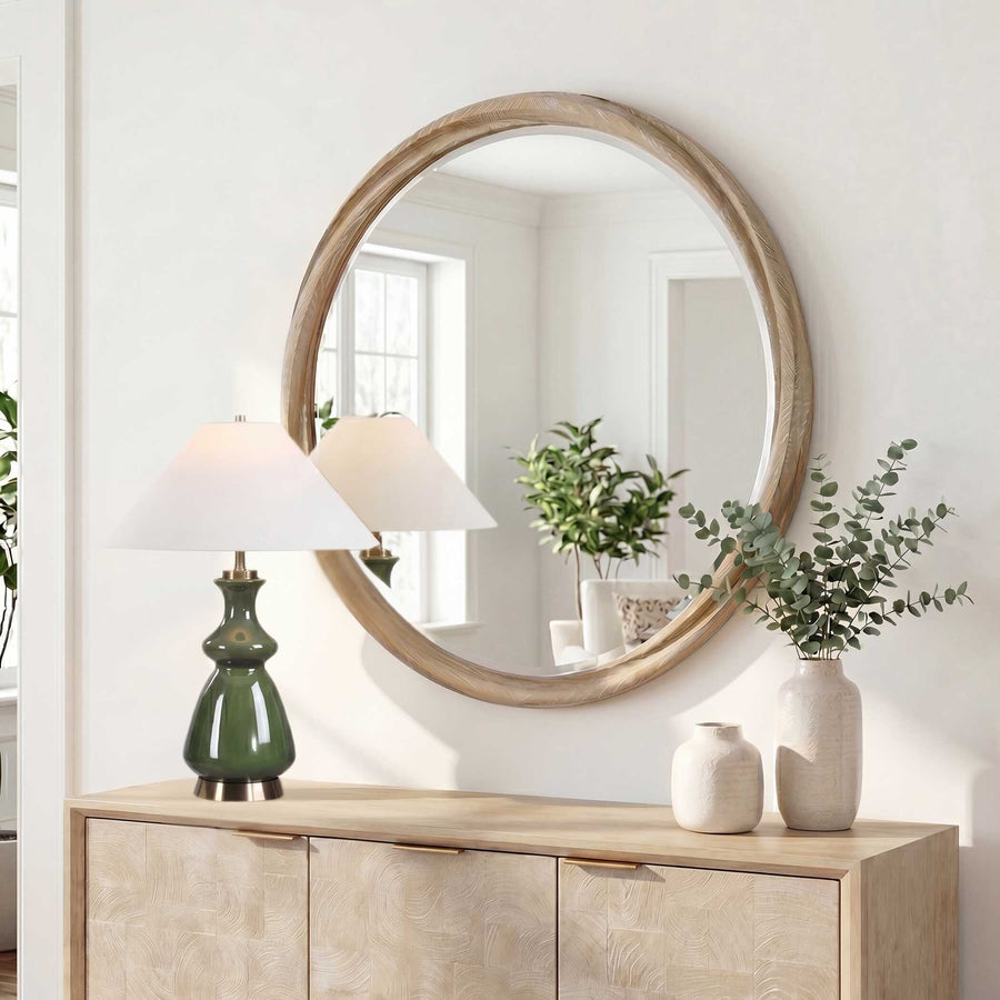 LANDRY CERUSED LT. WOOD ROUND MIRROR