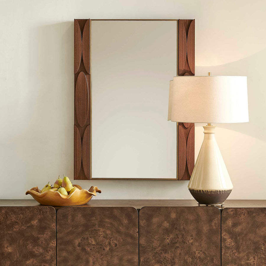 MID-CENTURY WALNUT WOOD MIRROR