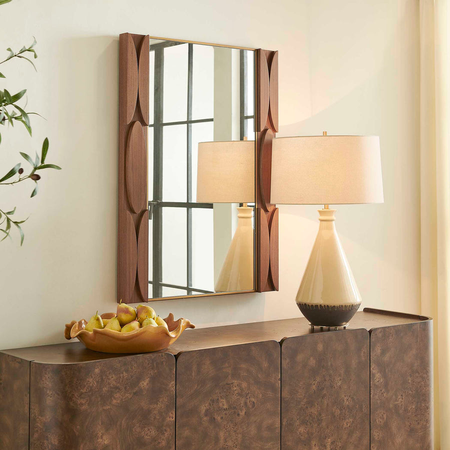 MID-CENTURY WALNUT WOOD MIRROR