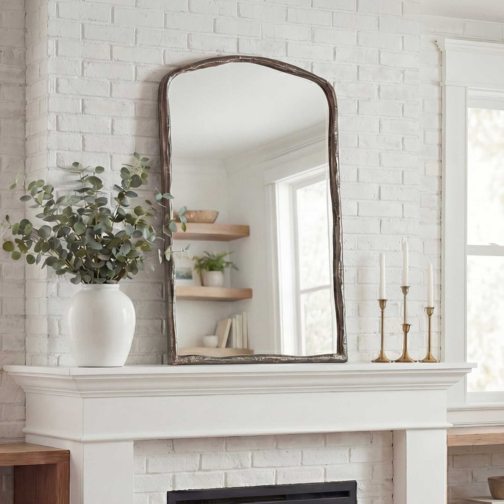 HAMMERED ANTIQUE ARCH VANITY MIRROR