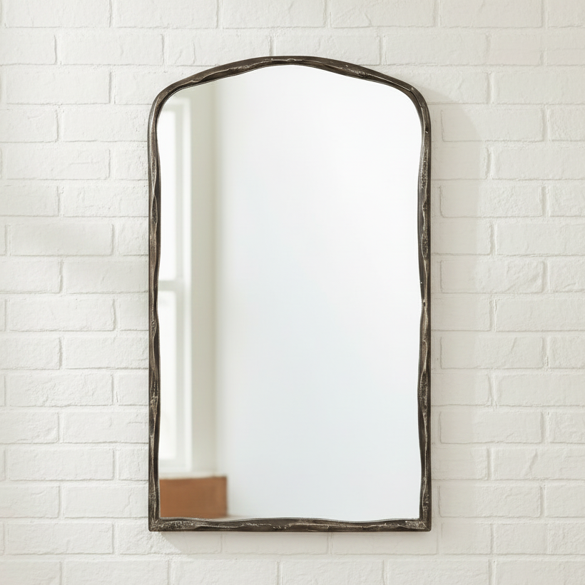 HAMMERED ANTIQUE ARCH VANITY MIRROR
