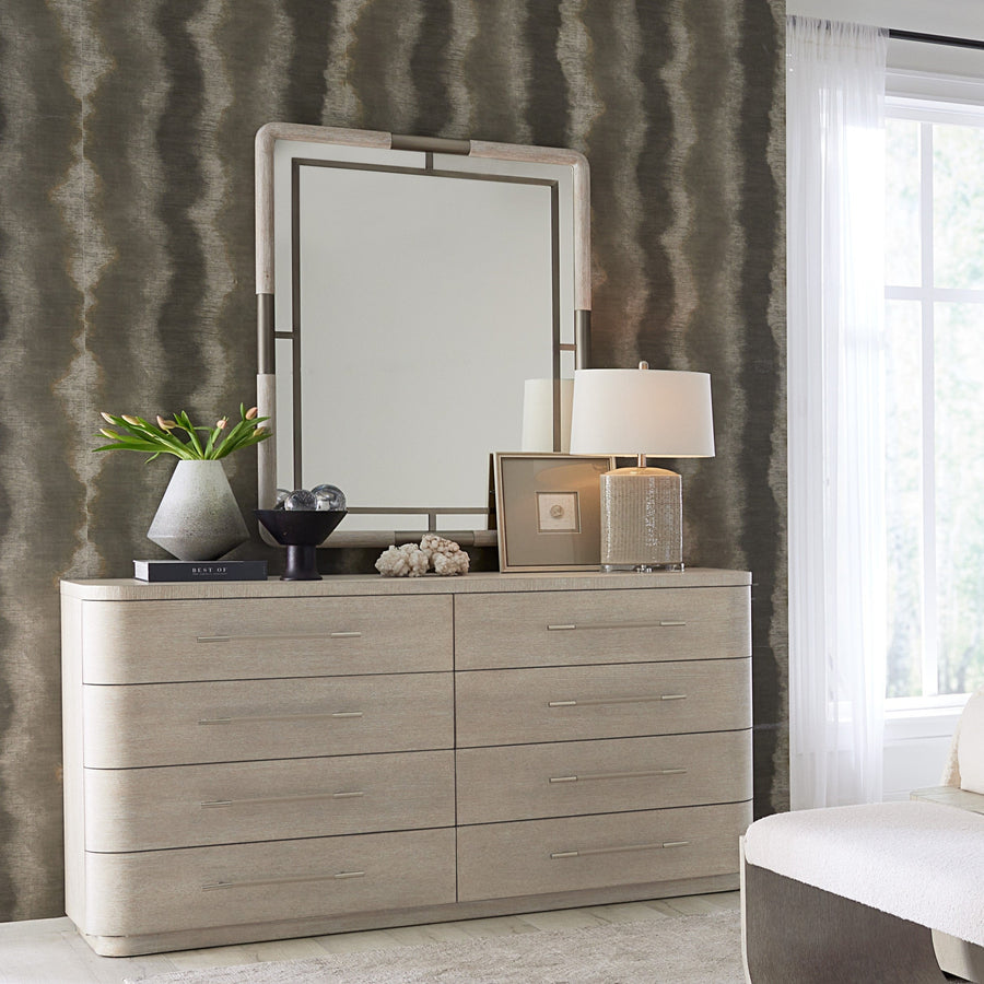 Modern Mood Rectangle Metal Accent Mirror with a light wood frame and sleek design.