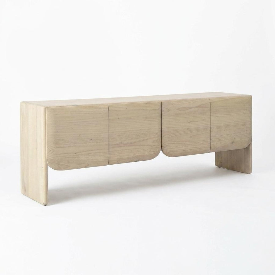 Wooden console table on a white background