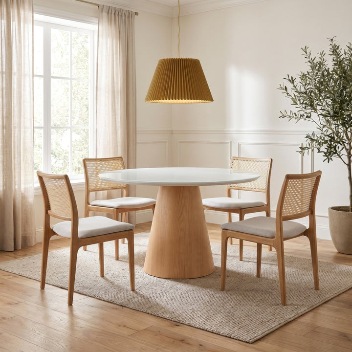 MODERN BRAZILIAN MONA GLASS TOP ROUND DINING TABLE