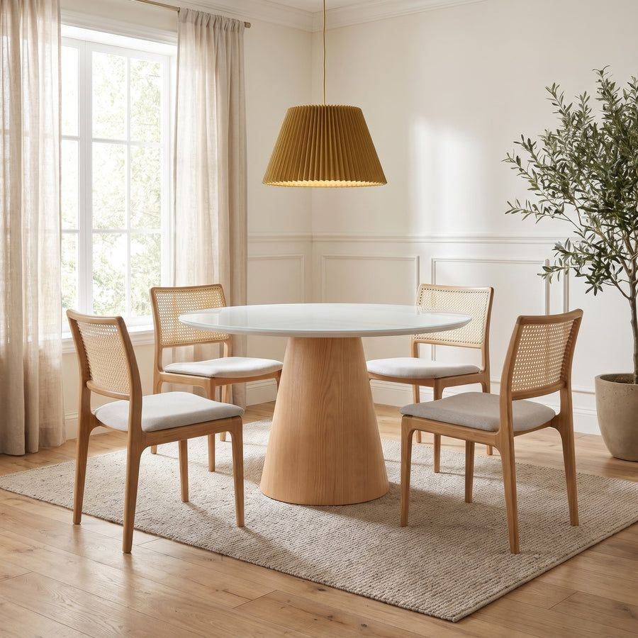 MODERN BRAZILIAN MONA GLASS TOP ROUND DINING TABLE
