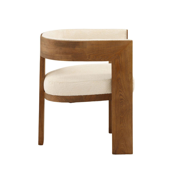 Wooden stool with white cushion on a white background