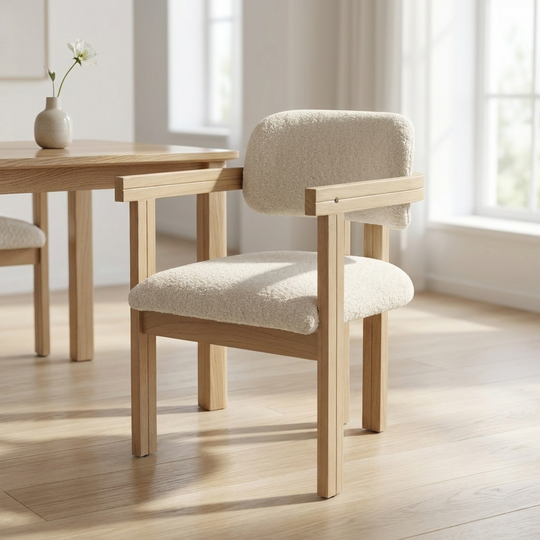 light Wooden chair with beige cushioned seat isolated