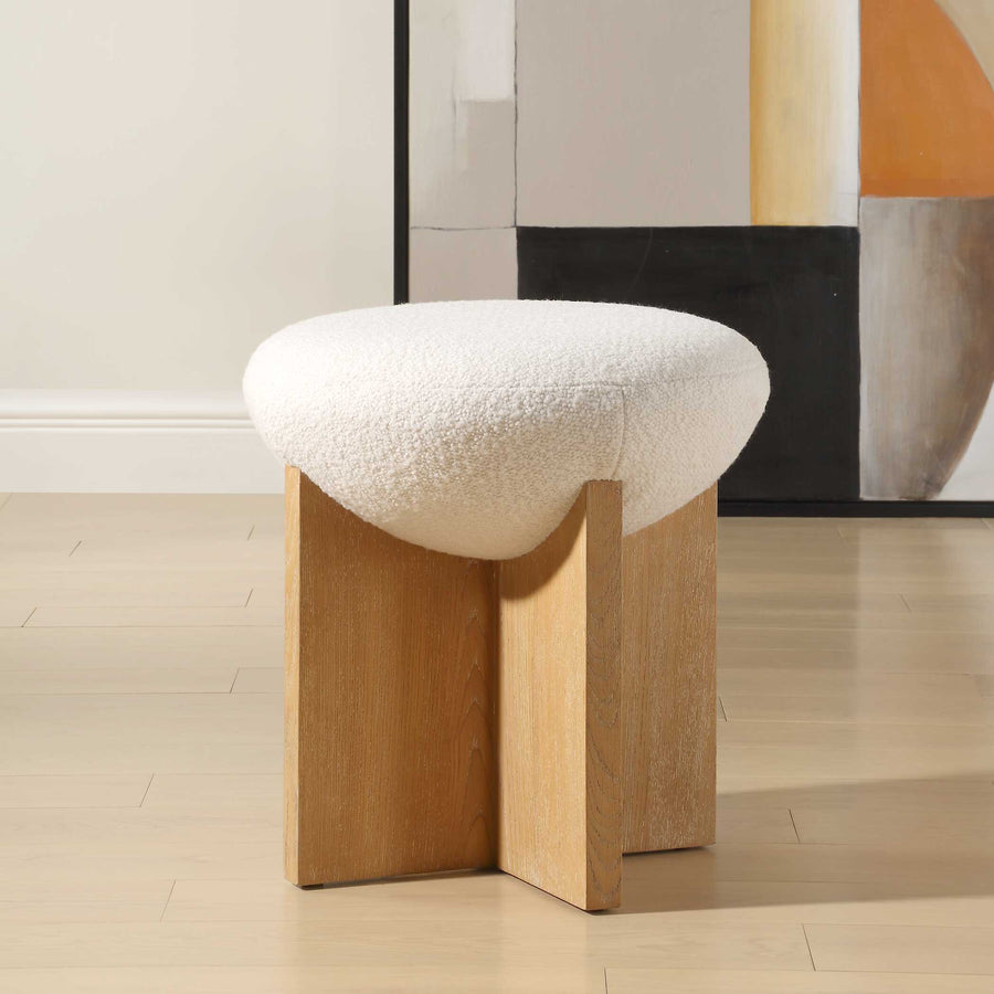 NATURALIST OAK + WHITE BOUCLE ACCENT STOOL